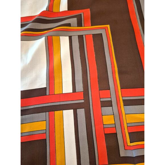 Vintage JS Germain Scarf Hand Rolled Hem 1970's Geometric Print Square Brown - Picture 4 of 8